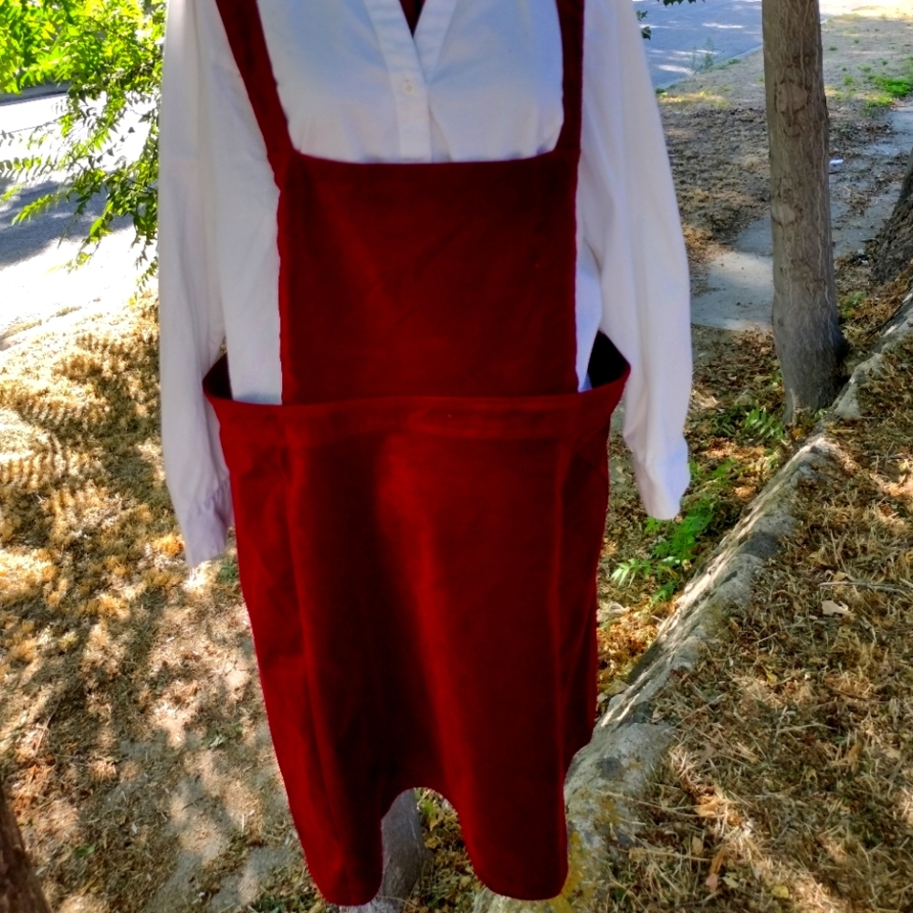 Red velvet pinafore dress